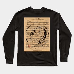 Laura - Sumie Enso Ink Brush Painting on Vintage Sheet Music Long Sleeve T-Shirt